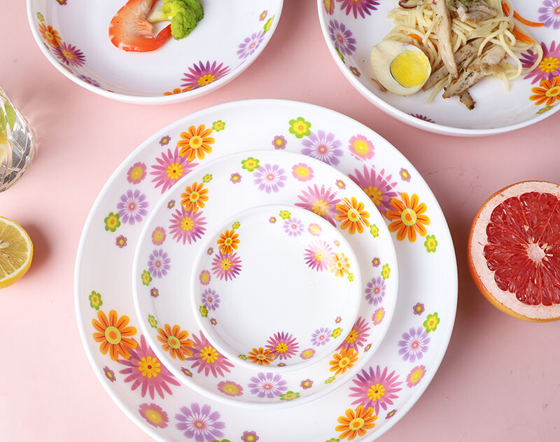 round opal dinnerware plates set with flower decal for kitchen sales