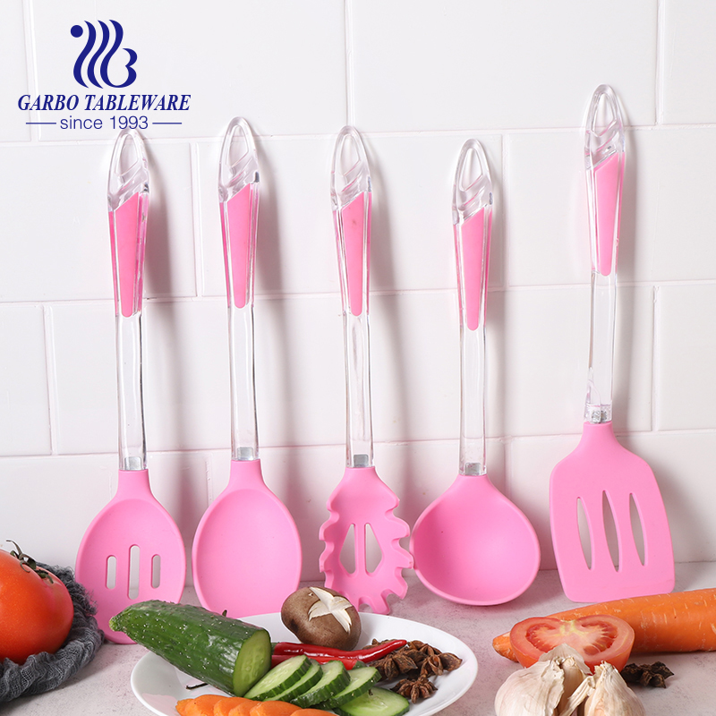 Garbo 5pcs set pink color kitchen silicone utensils