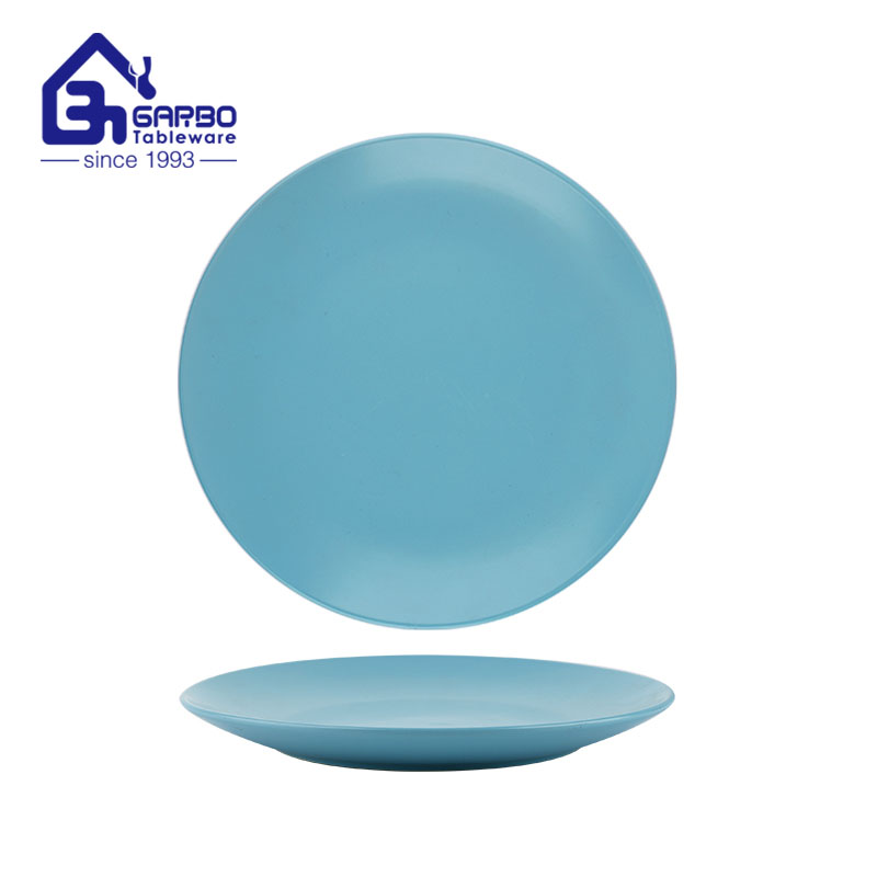 10.63 inch stoneware plate with sky blue color glaze decal for sale