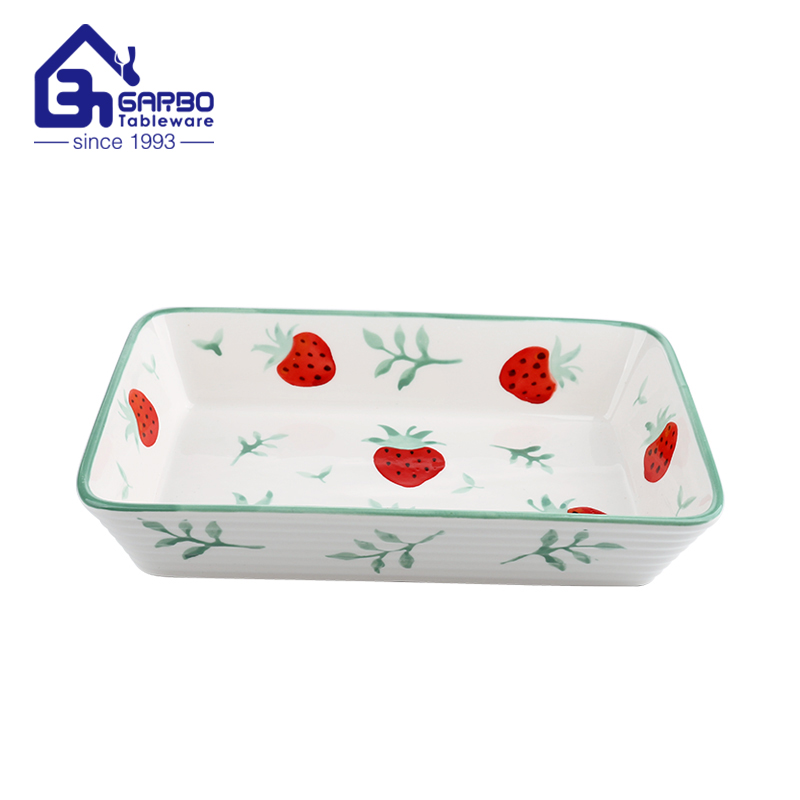 10.04 inch porcelain baking plate with strawberry printing design for kitchen