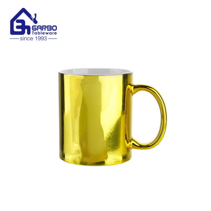 Stoneware 350ml mug with bright yellow color for drinking coffee in office