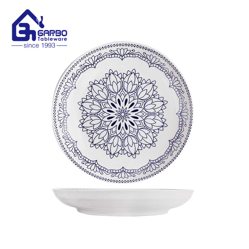 8 inch Porcelain flat plate ceramic full print food dish  deep dinner plates set