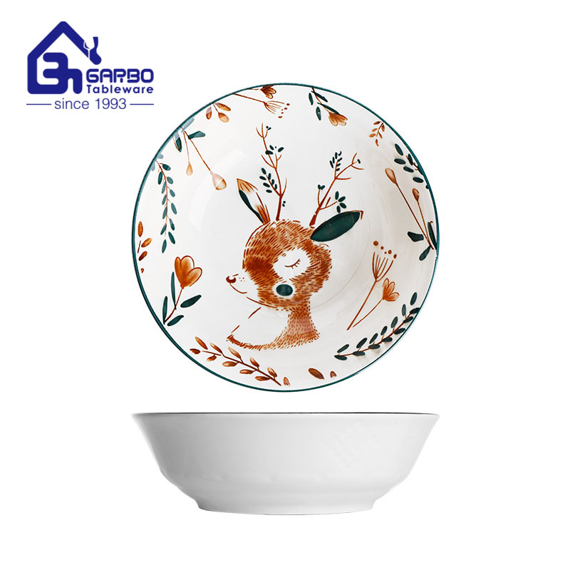 Colorful pattern ceramic big bowl  print porcelain soup bowls set for family kitchen dinnerware