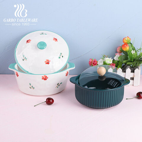 Color glaze and decal print ceramic baking dish retangle bake plate set kitenchen porcealin cooking plates