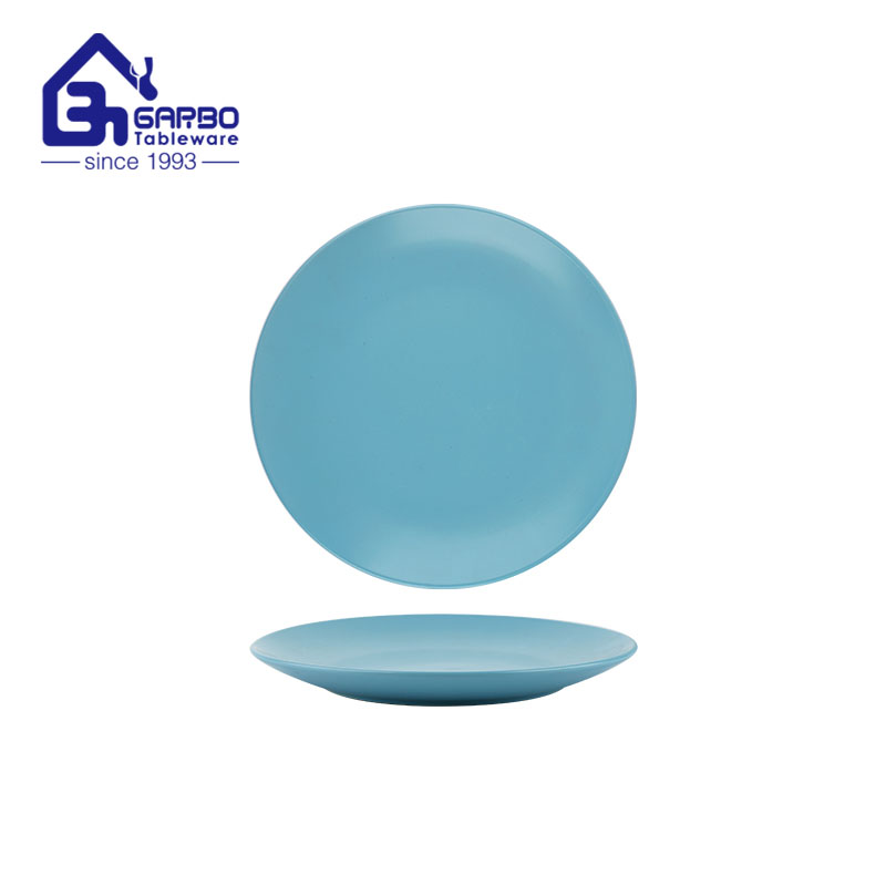 10.63 inch stoneware plate with sky blue color glaze decal for sale