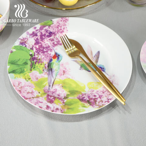 European design full decal new bone china dinnerware cake dish  ceramic flat plate custom dinner set