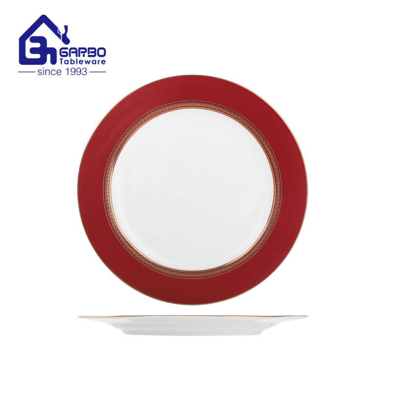 8.15 inch bone china plate with customized decal and golden rim for dinner service for sale