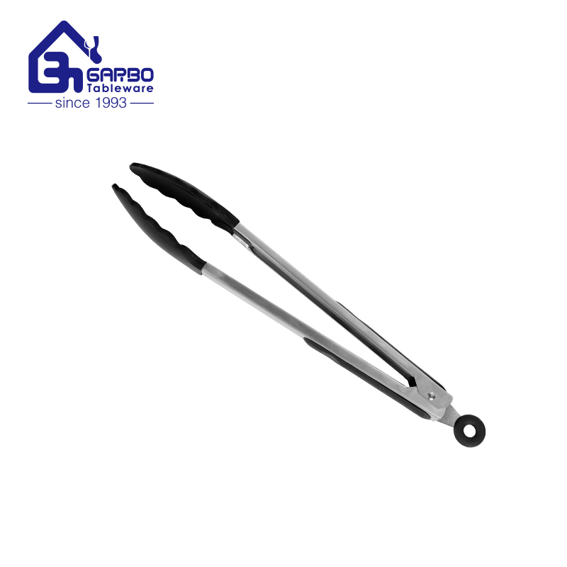 Garbo kitchen tongs silicone factory stainless steel food tongs with Non-Stick silicone tips