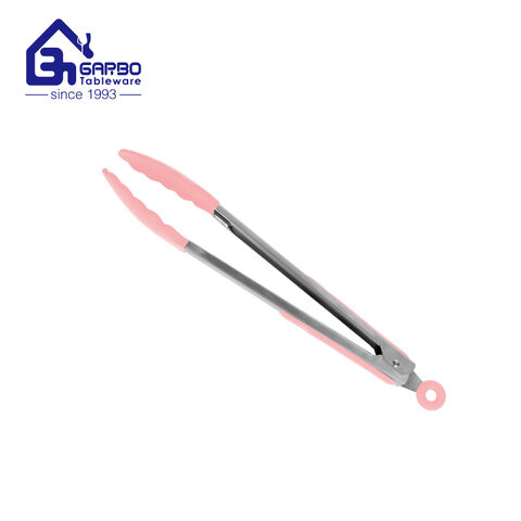 Garbo kitchen tongs silicone factory stainless steel food tongs with Non-Stick silicone tips