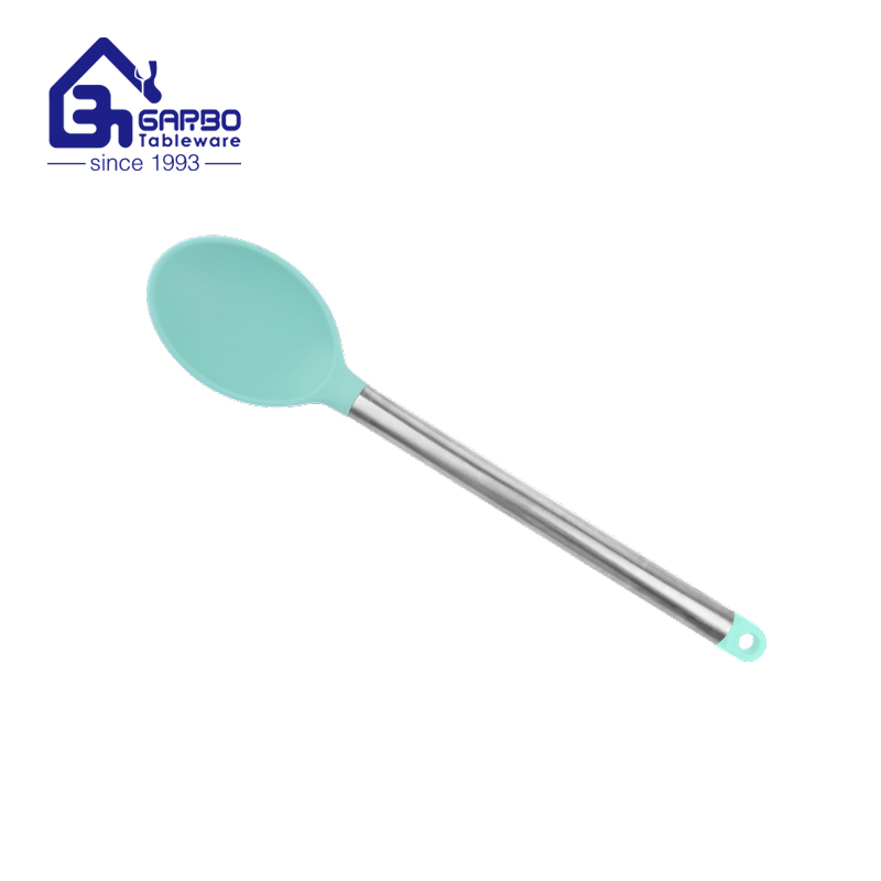 Blue color silicone material soup long handle ladle