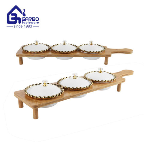 4PCS Set Porcelain snack platter bowls candy dish With Bamboo Tray  Nordic Metallic Star Moon