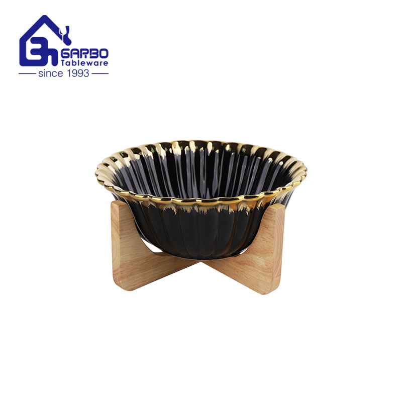 6PCS porcelain bowl set with lid and bamboo stand for wholesale