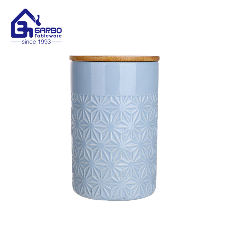 Custom  logo print ceramic storage jar with soft handle high and long shape  kitchen jars