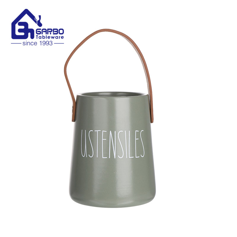 Custom  logo print ceramic storage jar with soft handle high and long shape  kitchen jars