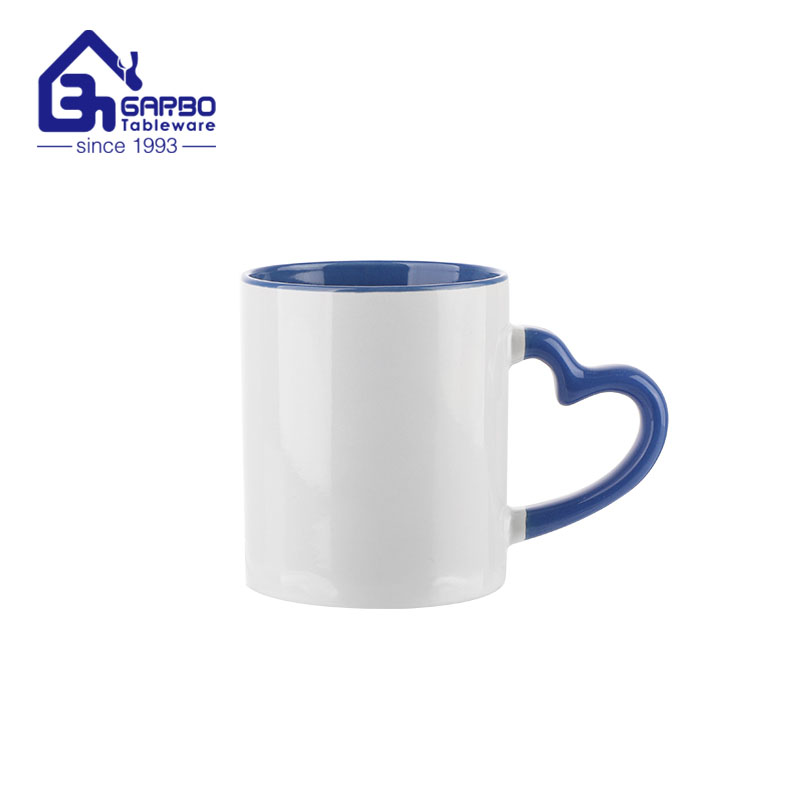 White Porcelain Mug with heart shaped handle  350ml Ceramic office tea office cup 