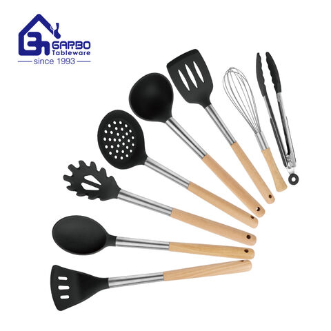 High quality 8 Pieces Set Silicone Kitchen Tools with Bamboo Lid