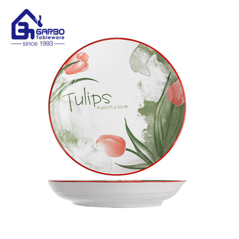 daily use 8 inches round shaped tulips chinese porcelain plates wholesale online