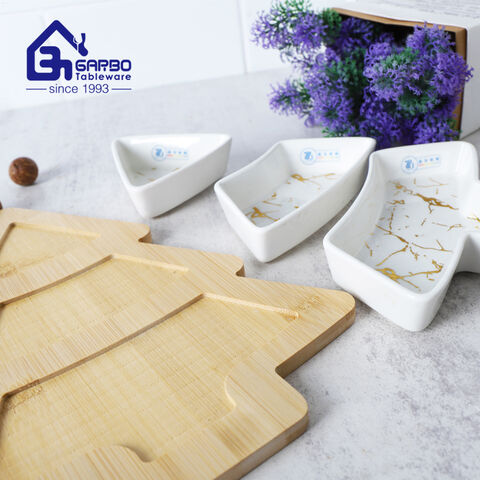 Branded logo golden star design porcelain platter ceramic dessert dish set porcelain serving dish 