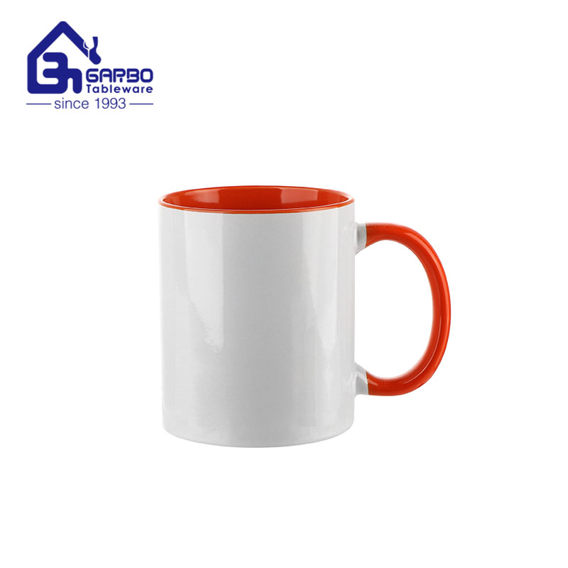 350ml orange color ceramic milk cup ODM/OEM custom logo