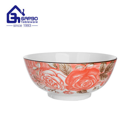 Factory wholesale 7.2 inch ceramic mixing Bowls printed flower 1000ml porcelain soup bowl