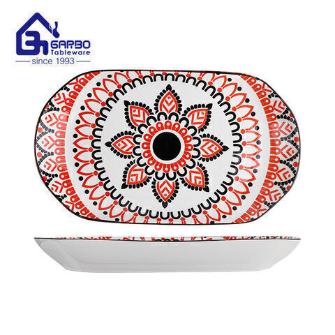 Square Shaped 8.5 inch porcelain dish daisy design ceramic salad plate 