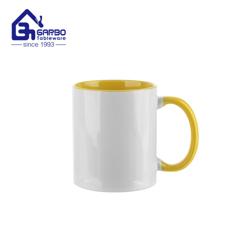 350ml stoneware mug with inner and handle yellow color glazed supplier in China