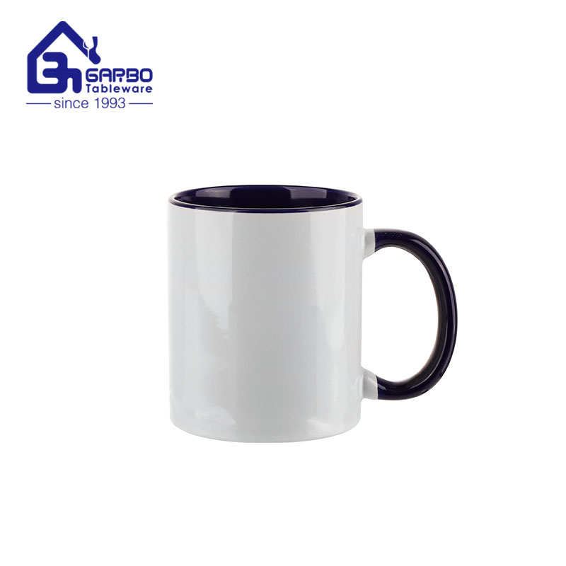 350ml ceramic mug with inner and handle black supplier in China