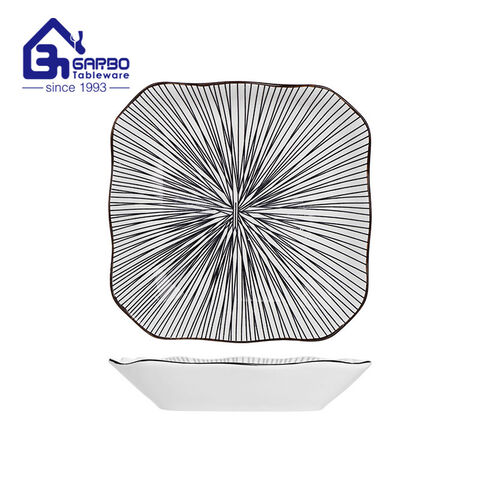 8.27inch square porcelain plate with fancy printing design for wholesale 