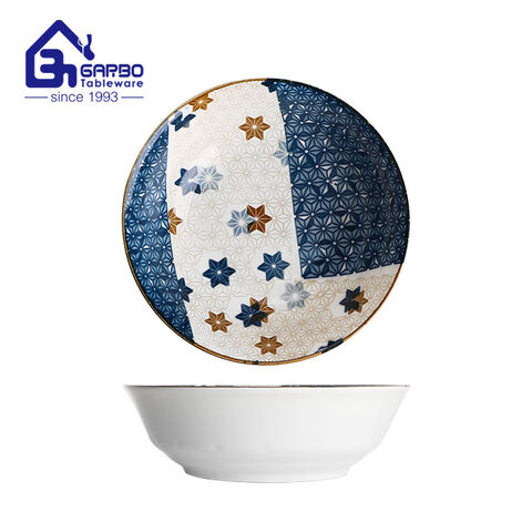 Sublimation blue white 7inch porcelain soup serving bowl