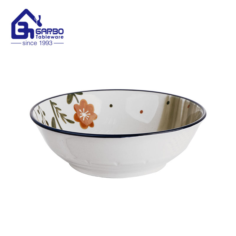 Manufacturer in China 8inch printing flower porcelain salad bowl 