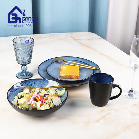 Bulk order black blue color 16pcs ceramic tableware dinner set 