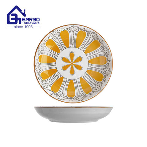 Porcelain deep food dish hotel serving dinnerware 7 inch ceramic plate with flower pattern 