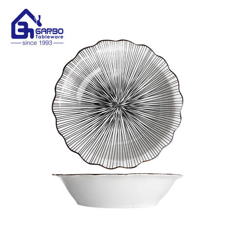 270mm big printing porcelain bowl with flower edge from factory in China