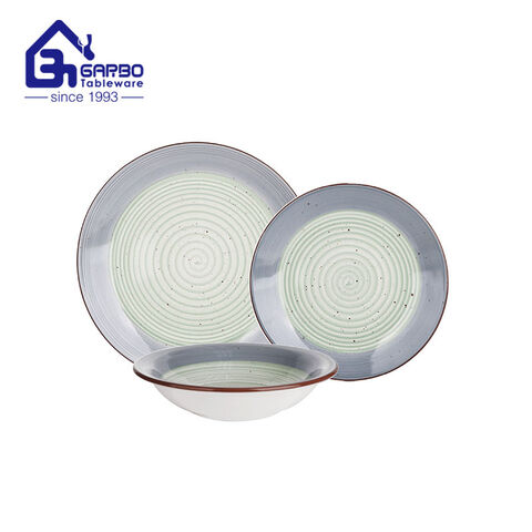 Fac tory promotion Green Ceramic Dinner set of 12pcs stoneware plate and bowl set 