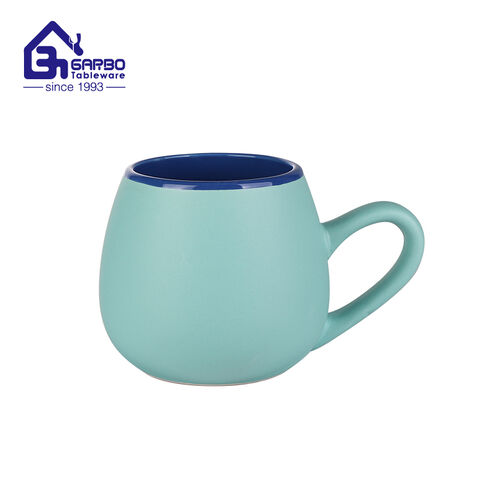 340ml cartoon printing stoneware mug with inner green color and spoon factory from China