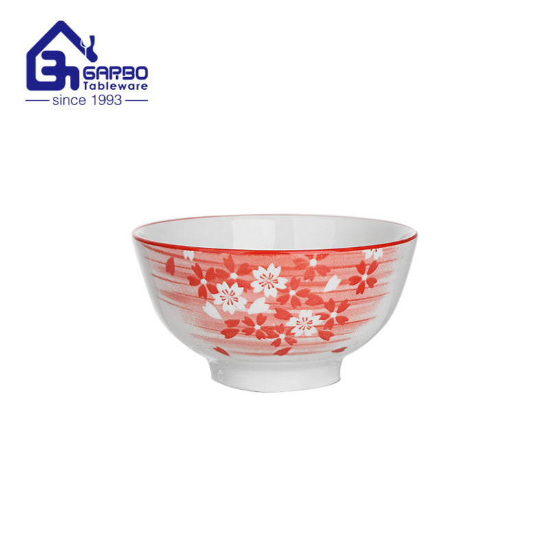 Wholesale tableware Porcelain rice bowl with cherry design 6 inches ceramic soup bowl 