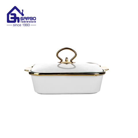 260mm oval shaped porcelain casseroles golden ceramic bowl set with handle