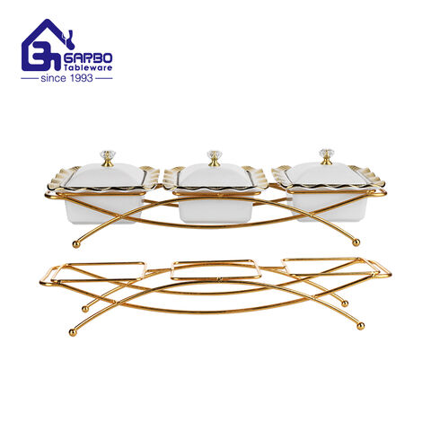 3PCS set of porcelain casseroles with golden stand for sale