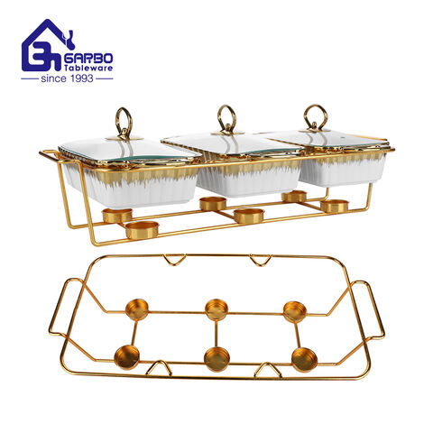 4PCS set electroplating square shape porcelain casserole with iron holder