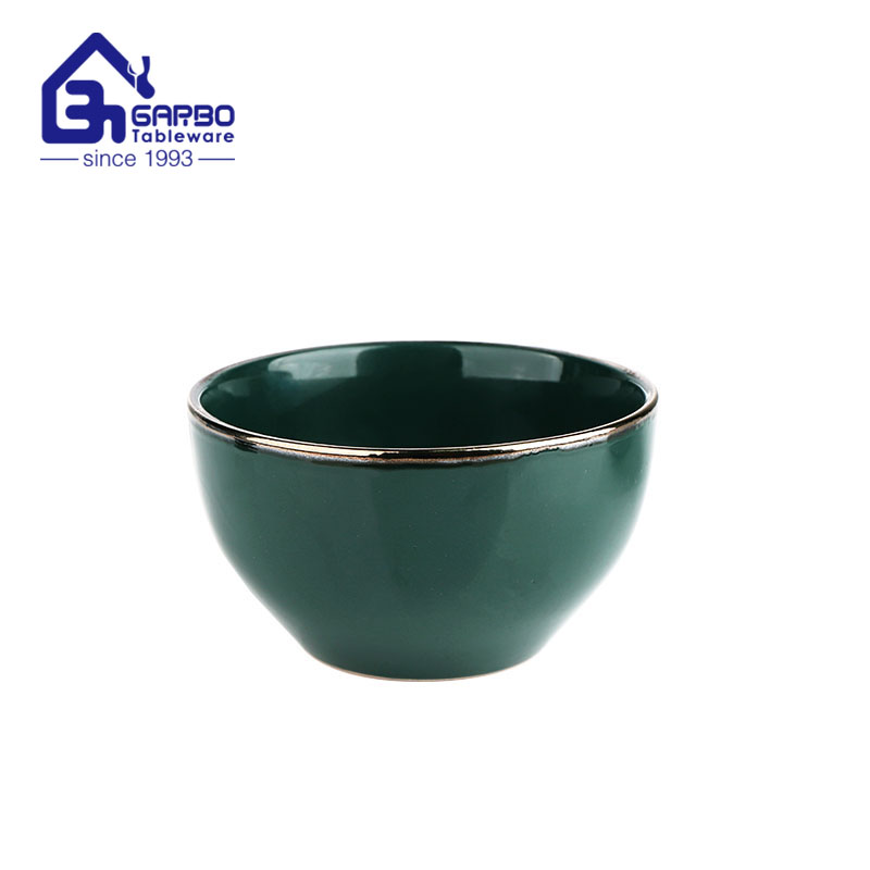 5.9 inch green color cereal bowl stoneware with brown rim factory from China