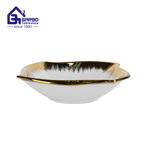 Electroplating gold rim 9.5 inch porcelain bowl for soup