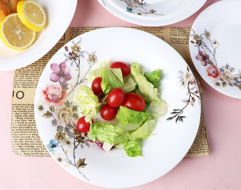 Hotel restaurant multi-use quarter soup plate 7.5inch white opal glass with OEM decor