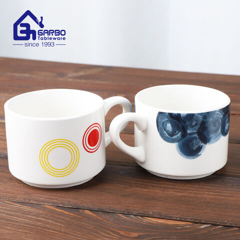 OEM Printed colored coffee ceramic mug with handle 7oz volume handgrip stoneware tea cup 