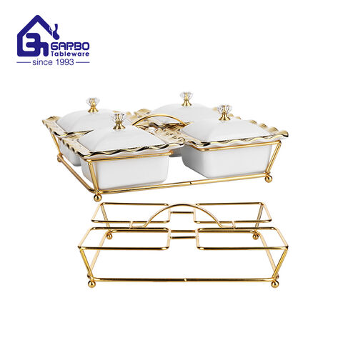 Wholesale rectangle shape 2pcs set baking dish with metal stand