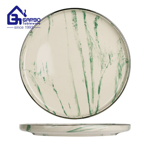 daily use 8.0-inch green stoneware flat plate round-shaped ceramic side dish ceramic tableware in China