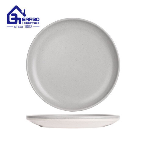 daily use 8.0-inch green stoneware flat plate round-shaped ceramic side dish ceramic tableware in China