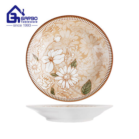 Hot sale 9 inch porcelain soup plate with printing design