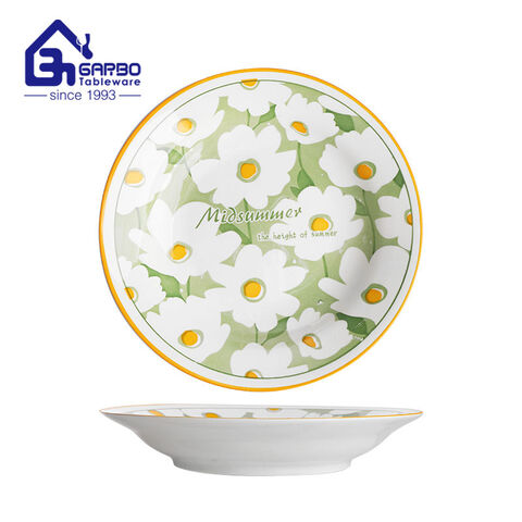 Hot sale 9 inch porcelain soup plate with printing design