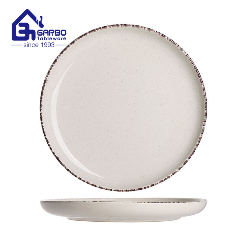 8 inch dessert plate green color glazed stoneware plate with metal color rim factory from China