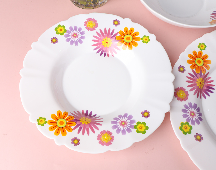 Wholesales opal glassware dinner set with flower printing